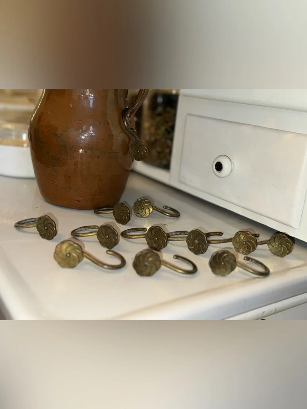 Antique Brass or Bronze Floral Curtain Hooks Set of 12